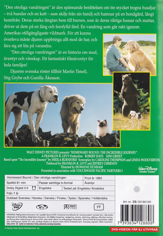 Homeward Bound The Incredible Journey (1993) DVD