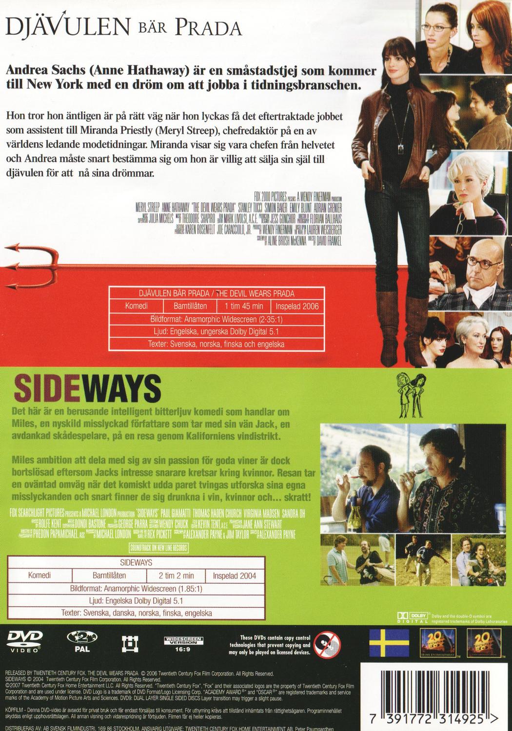 The Devil Wears Prada 2006 & Sideways (2004) DVD