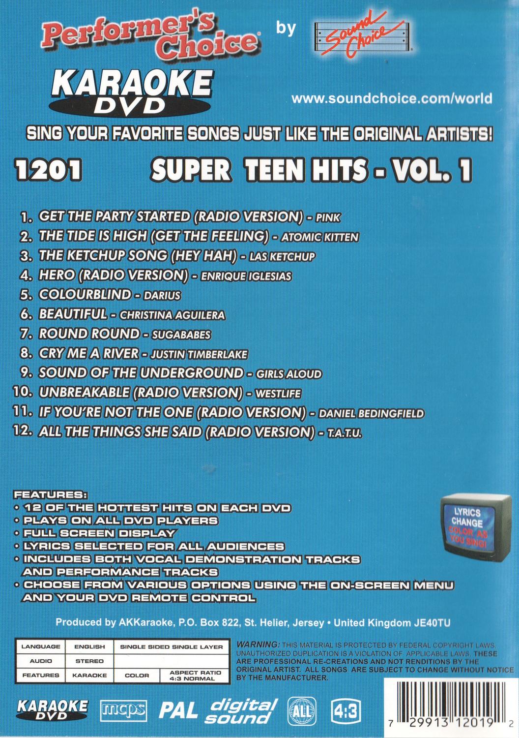 Performer's Choice Karaoke Super Teen Hits Vol.1 DVD