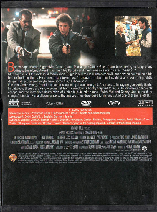 Lethal Weapon 2 (1989) DVD, Snapcase