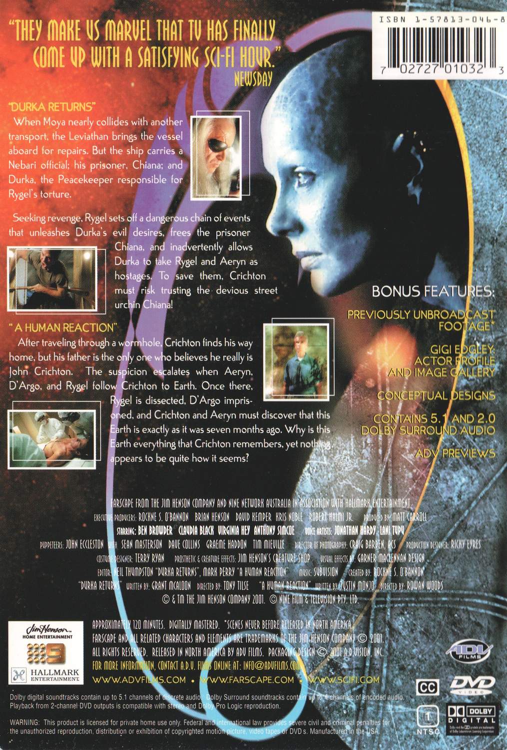 Farscape Season 1 Vol. 8 - Durka Returns / A Human Reaction Region 1 NTSC DVD