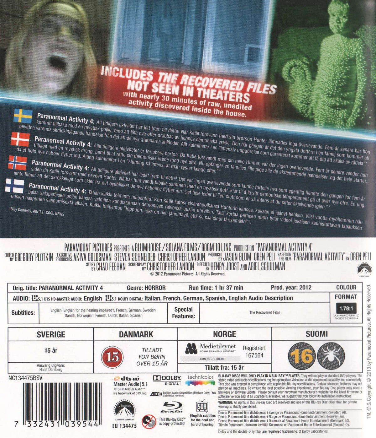 Paranormal Activity 4 (2012) Blu-ray