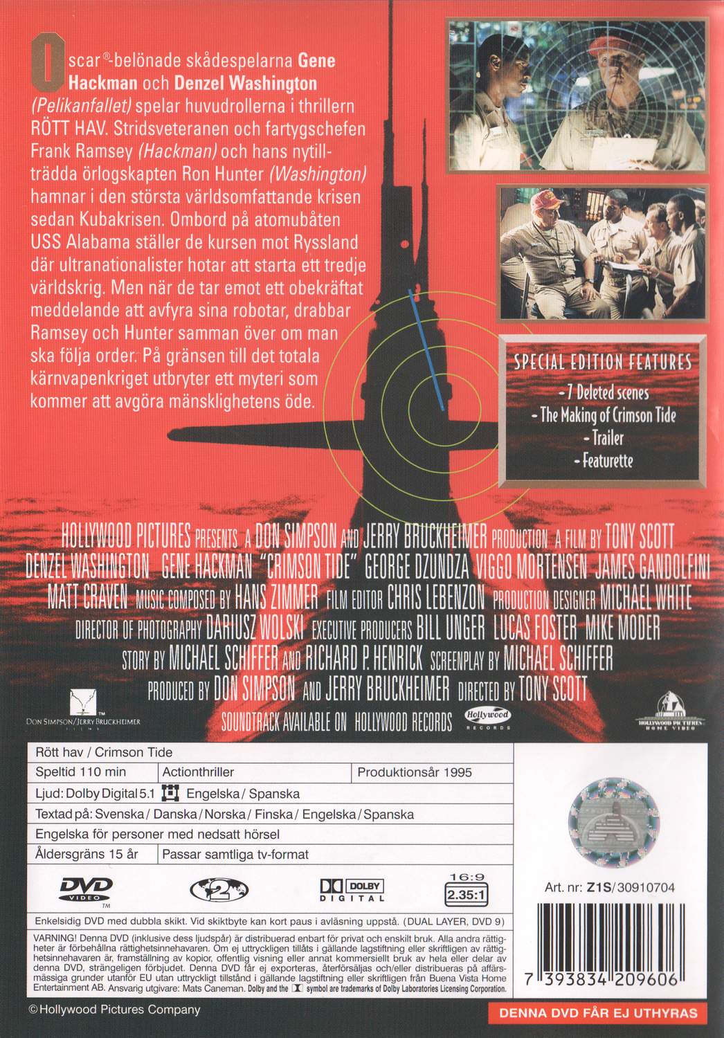 Crimson Tide (1995) DVD, Special Edition