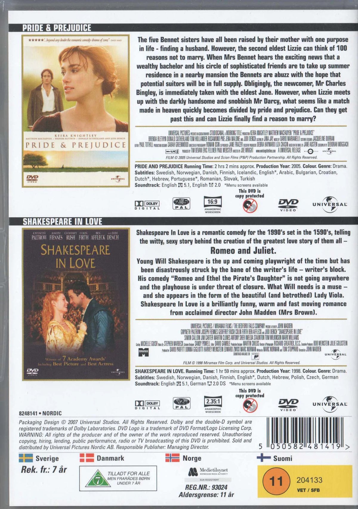 Pride & Prejudice / Shakespear in Love DVD