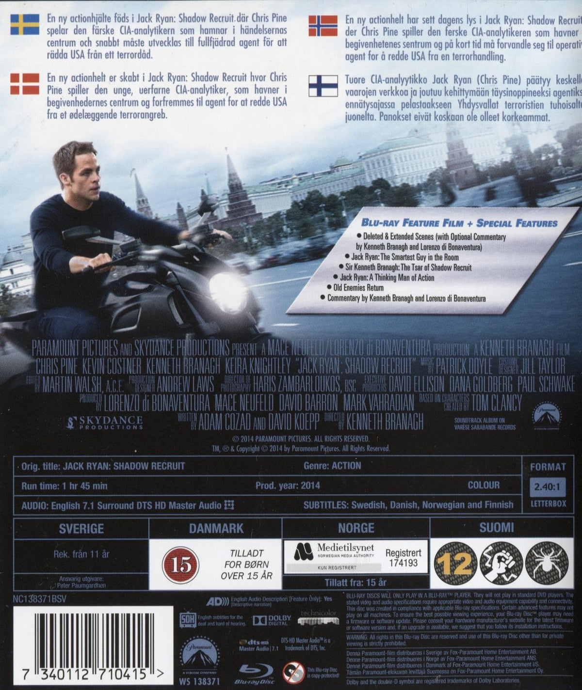 Jack Ryan Shadow Recruit (2014) Blu-ray