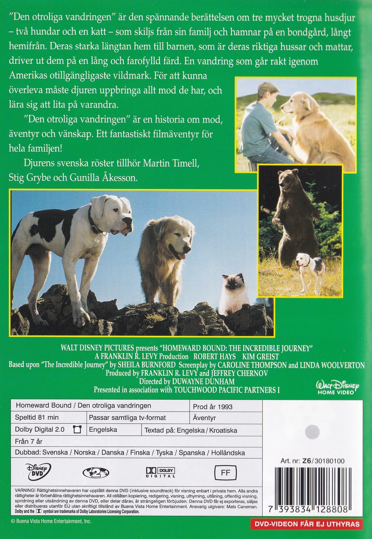 Homeward Bound The Incredible Journey (1993) DVD