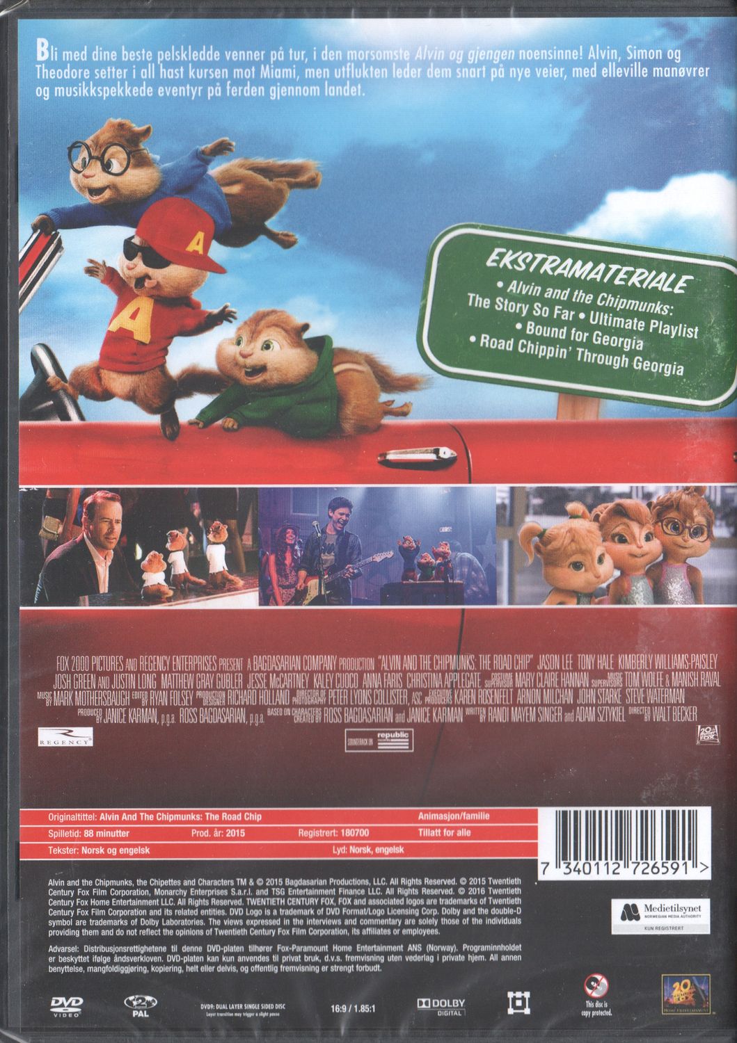 Alvin and the Chipmunks 4 Road Chip (2015) DVD, Norwegian Edition