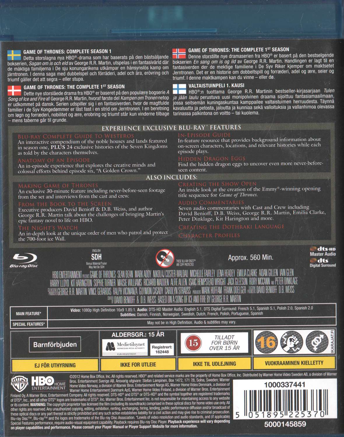 Game of Thrones The Complete First Season (2012) Blu-ray