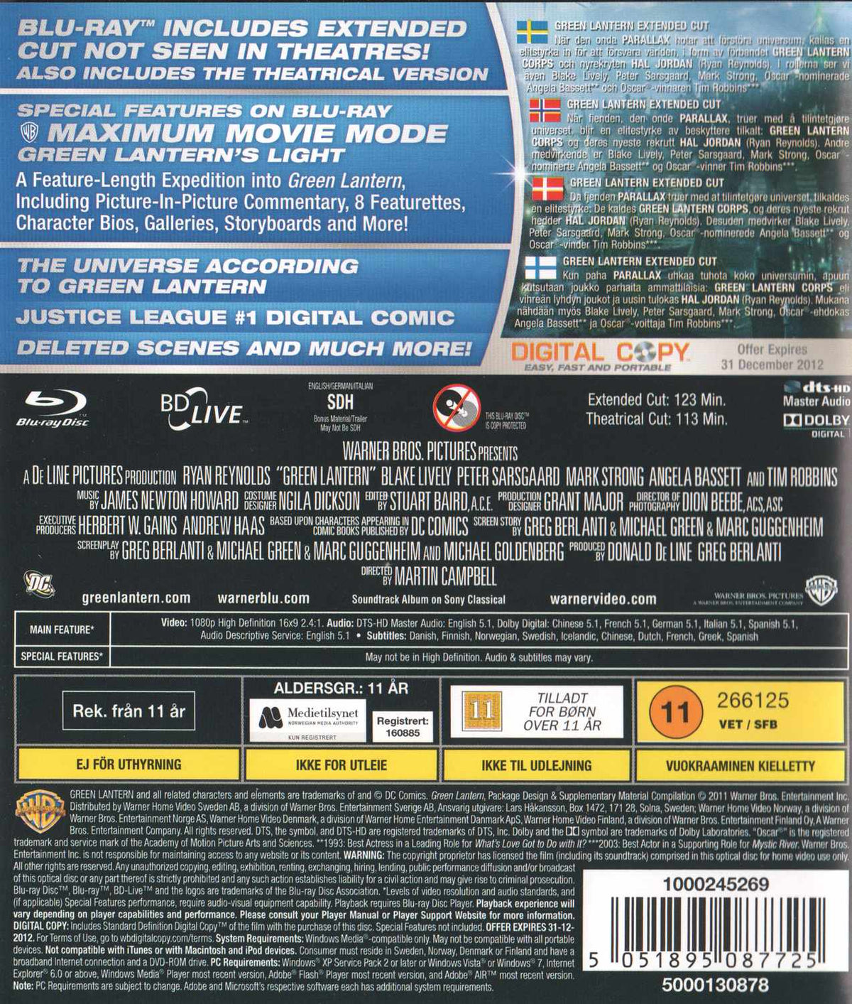 Green Lantern (2011) Blu-ray, Extended Cut