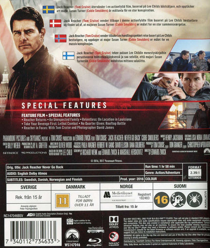 Jack Reacher Never Go Back (2016) Blu-ray