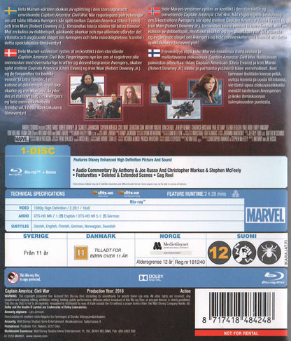 Captain America Civil War (2016) Blu-ray