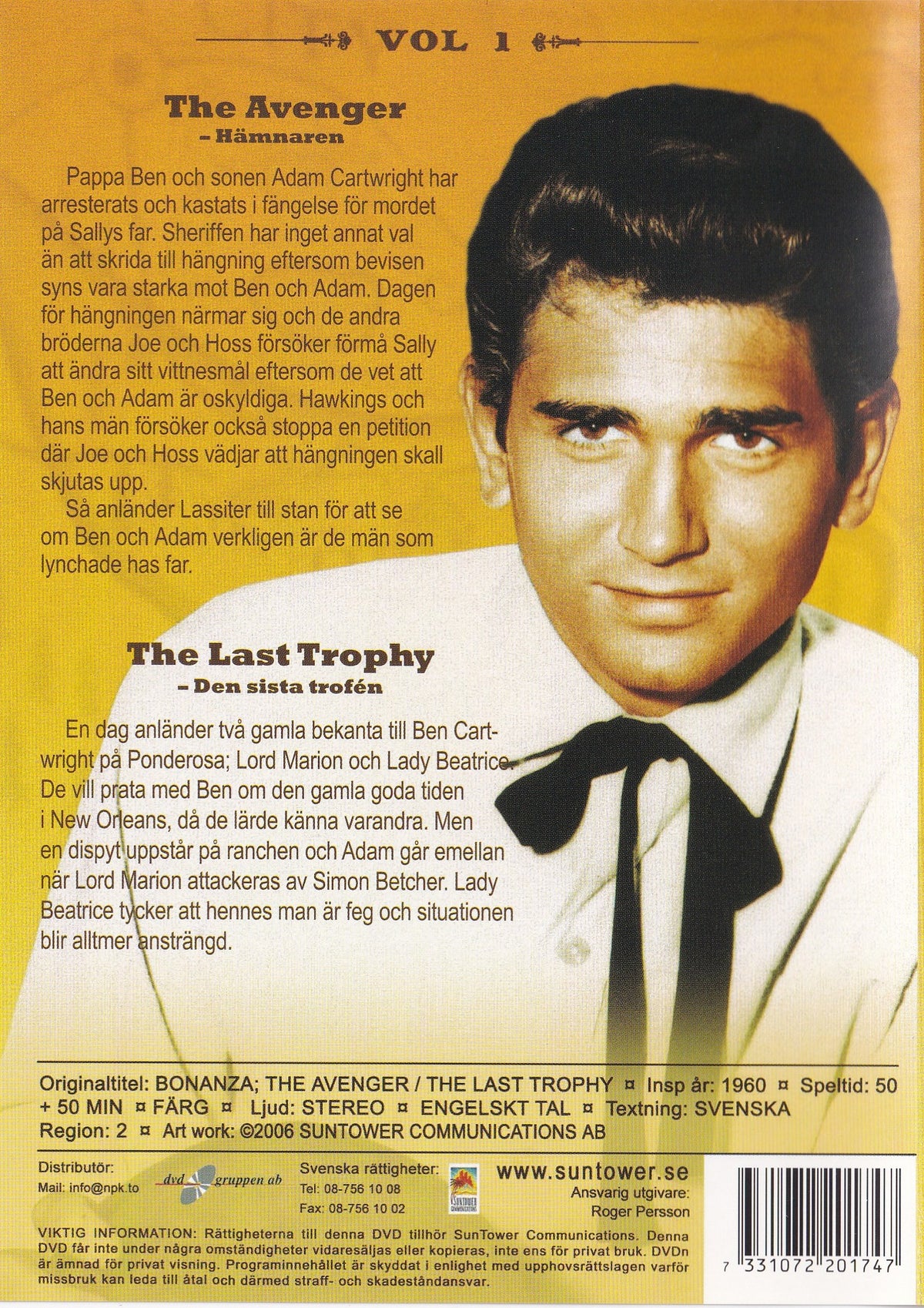 Bröderna Cartwright Bonanza Vol 1: The Avenger & The Last Trophy (1960) DVD