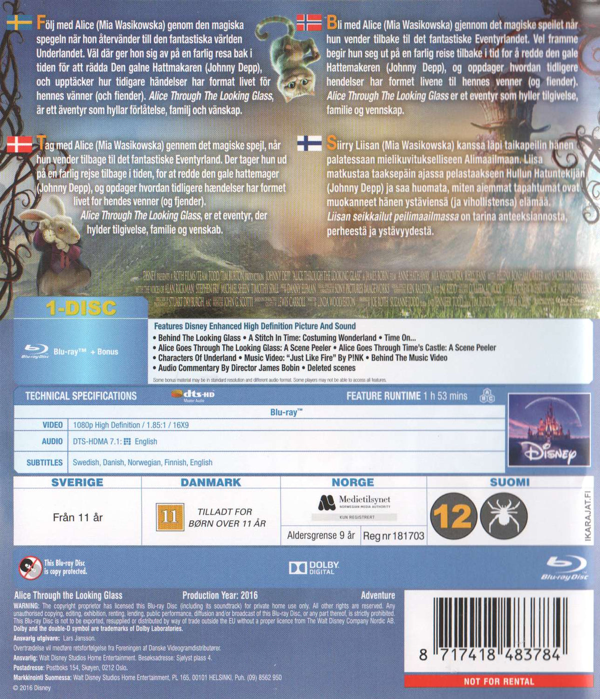Alice Through the Looking Glass (2016) Blu-ray