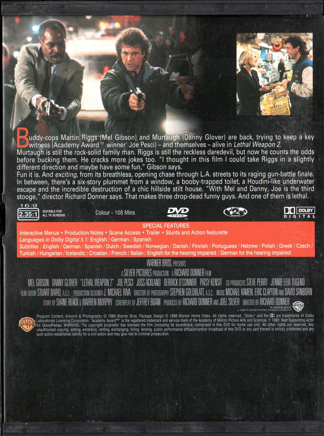 Lethal Weapon 2 (1989) DVD, Snapcase