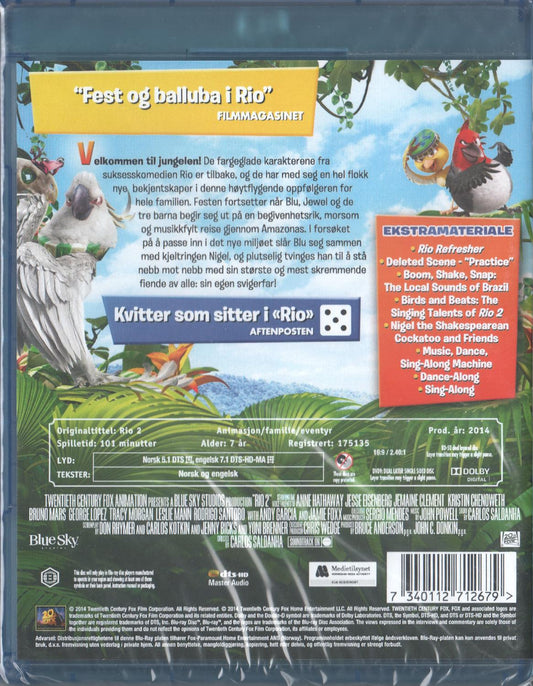 Rio 2 (2014) Blu-ray, Norwegian Edition