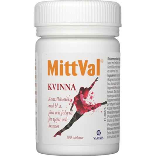 MittVal Kvinna 100 tabs Multivitamin 12 Vitamins & 10 Minerals Swedish Pharmacy