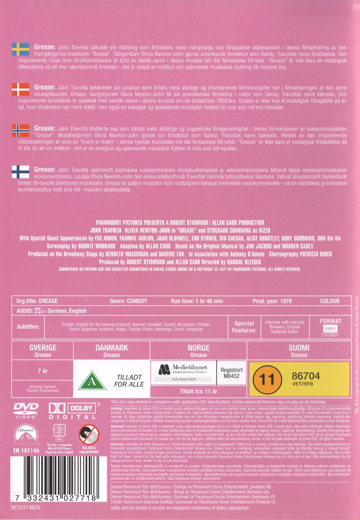 Grease (1977) DVD, Widescreen Collection