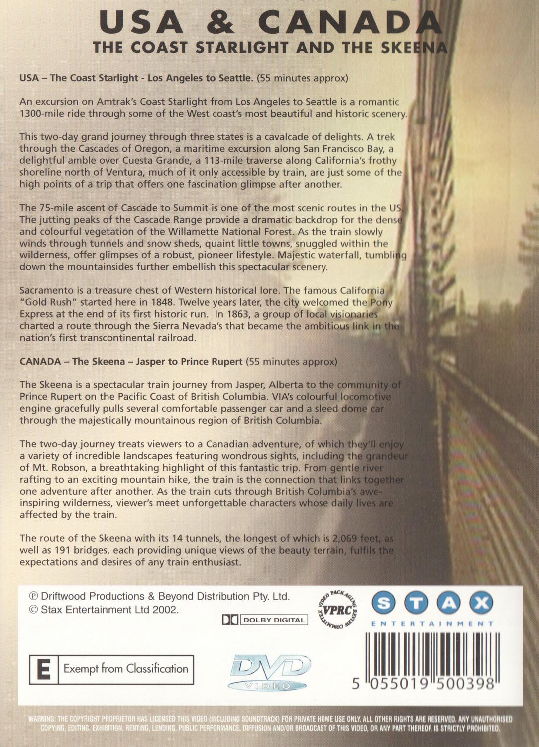 Scenic Rail Journeys USA & CANADA The Coast Starligt and The Skena DVD