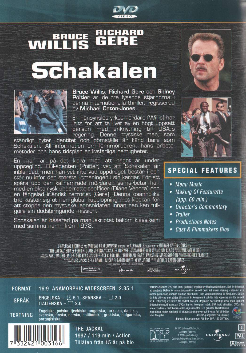 The Jackal (1997) DVD, Swedish Edition