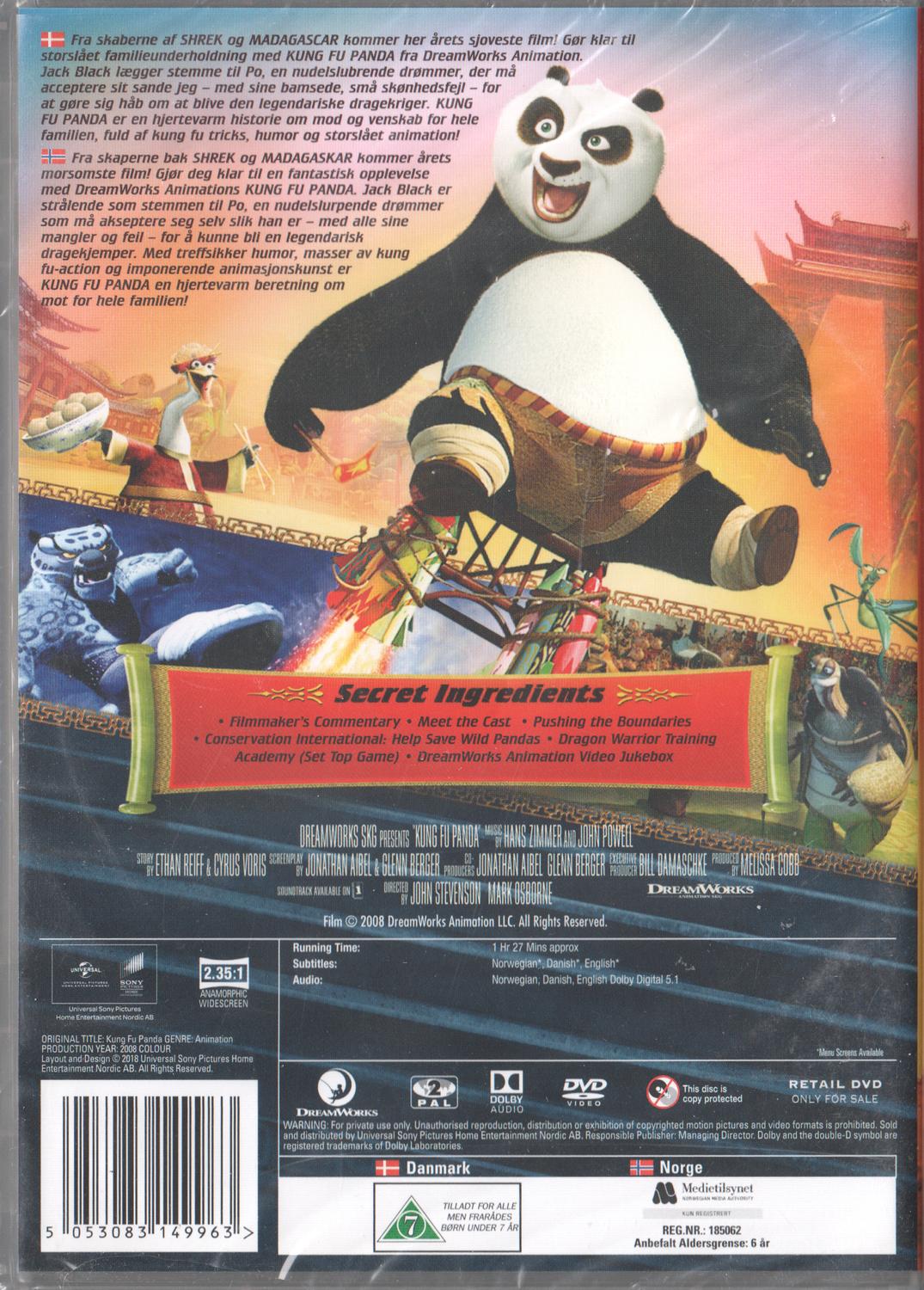 Kung Fu Panda (2008) DVD, Danish & Norwegian Edition