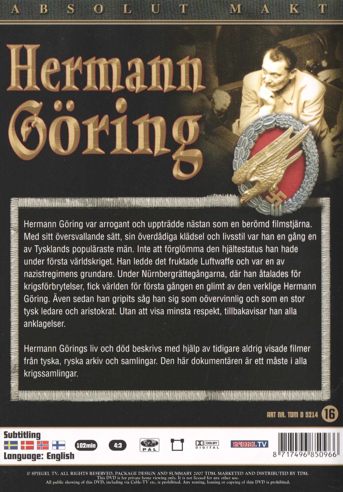 Absolut Makt: Hermann Göring (2007) DVD