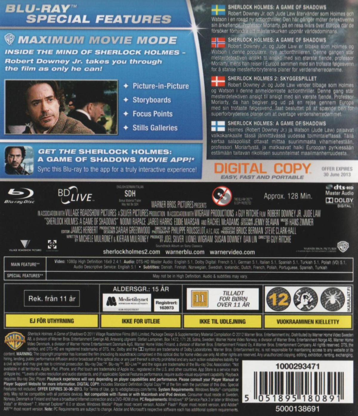 Sherlock Holmes: A Game of Shadows (2009) Blu-ray