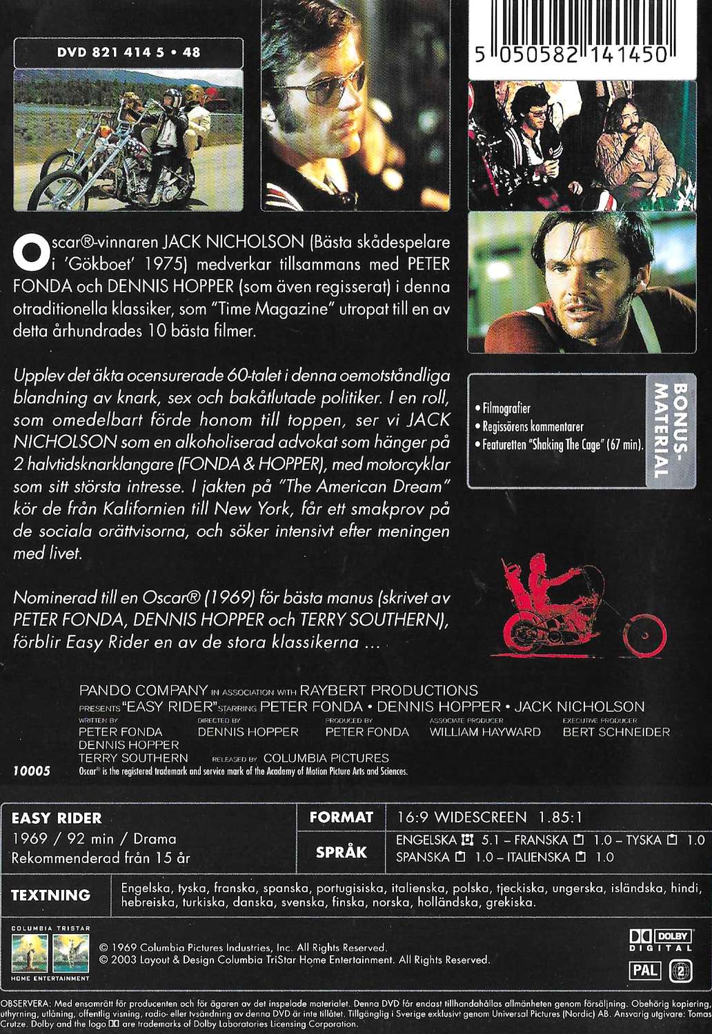 Easy Rider 1969 Region 2 PAL DVD