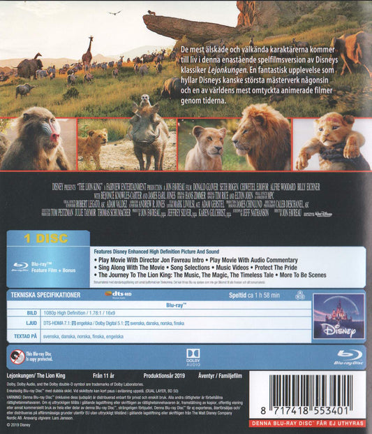 The Lion King (2019) Blu-ray, Swedish Edition