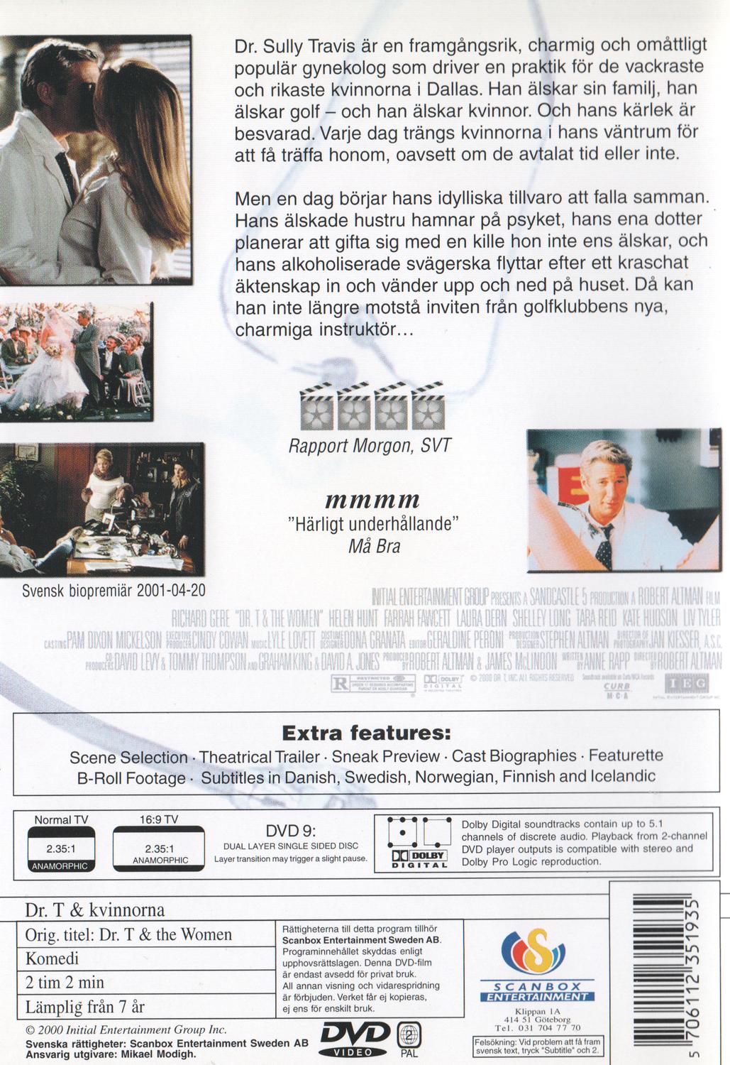 Dr. T & the Women (2000) DVD, Swedish Edition
