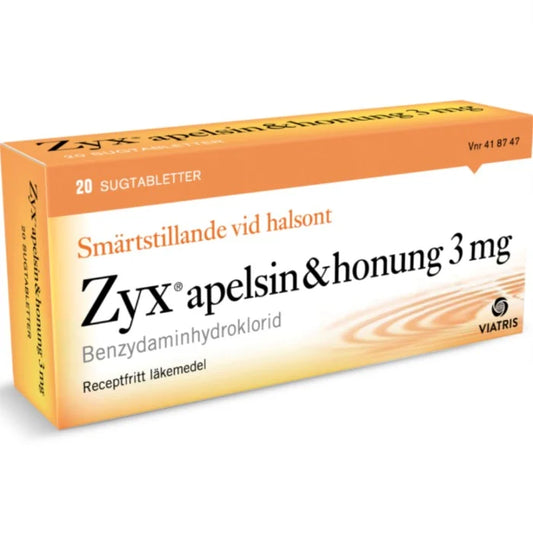 Zyx Apelsin & Honung Sugtabletter 20 Lozenges 3 mg Orange & Honey Pain Relief for Sore Throat