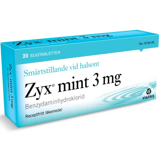 Zyx Mint Sugtabletter 20 Lozenges 3 mg Pain Relief for Sore Throat
